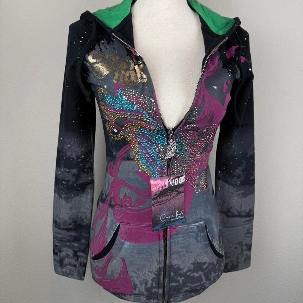 Crystal Rock Rhinestone deadstock Graphic Zip Hoodie  Size: XS